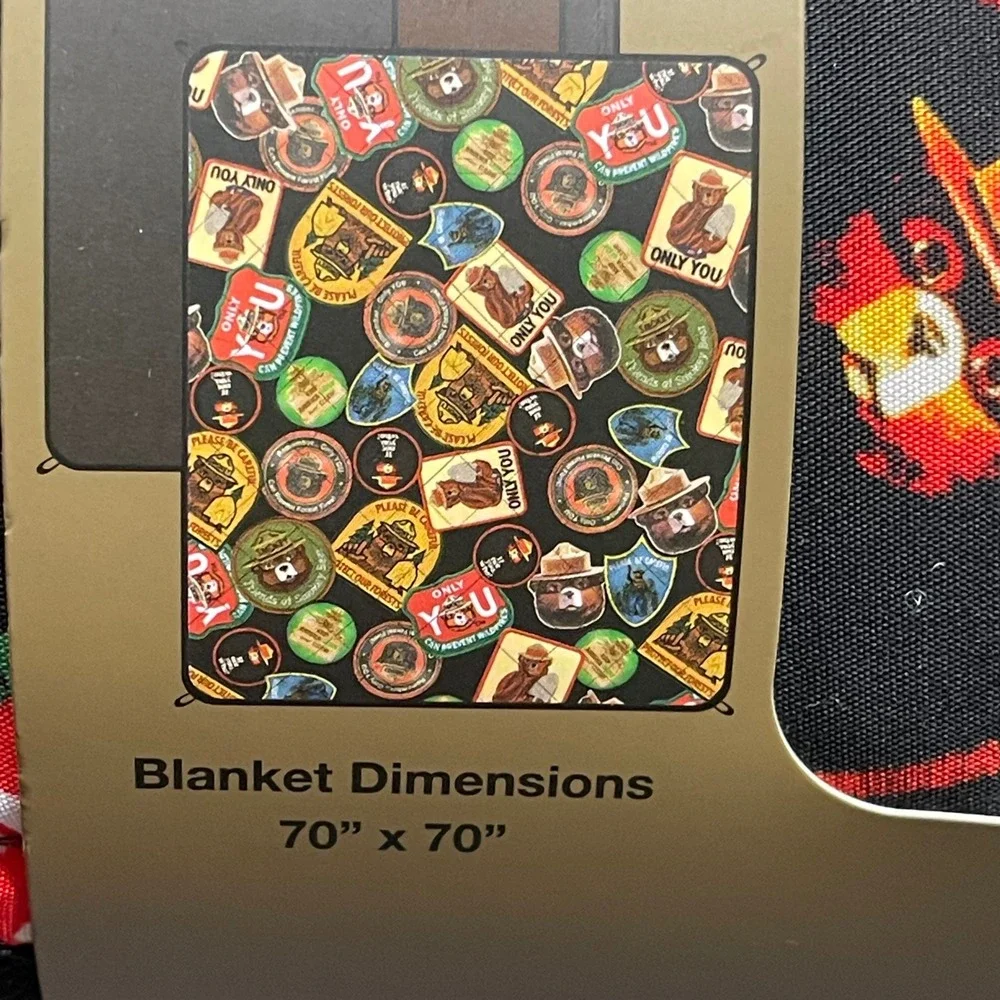 Smokey Bear Blanket 70x70 Waterproof Packable Printed Patchwork Picnic Camping